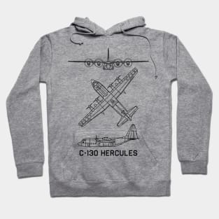 C-130 Hercules American Military Transport Aircraft Plane Blueprints Schematics Hoodie